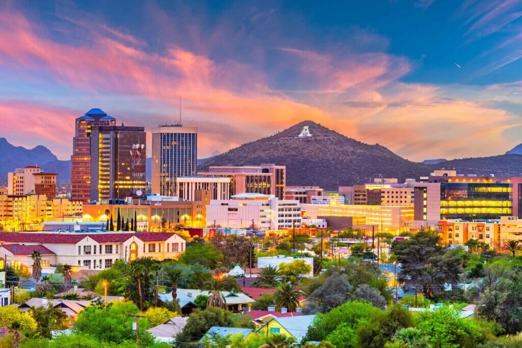 Tucson, Arizona, skyline with mountains in the background