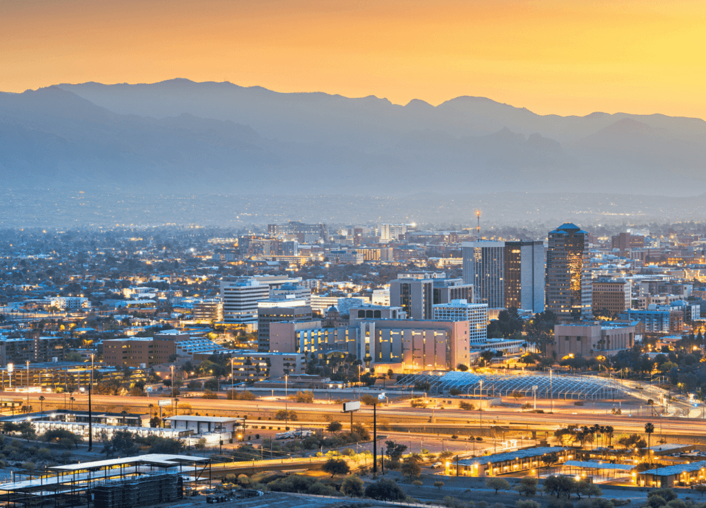 The Tucson skyline at sunset